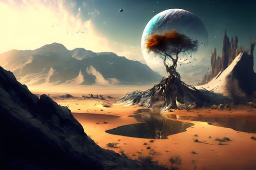 fantastic extraterrestrial landscape wallpaper, neural network generated art. Digitally generated image. Not based on any actual person, scene or pattern.