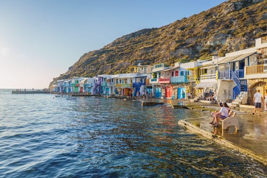 Panoramic view of Klima, Milos, at sunset