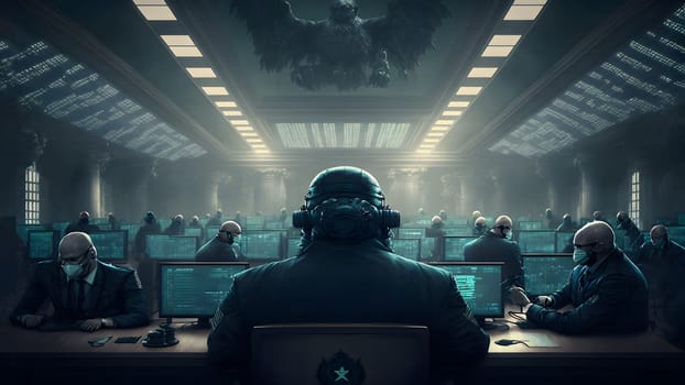 cyber government concept, neural network generated art. Digitally generated image. Not based on any actual person, scene or pattern.