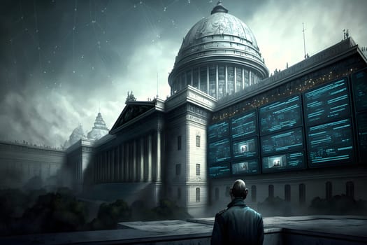 cyber government concept, neural network generated art. Digitally generated image. Not based on any actual person, scene or pattern.