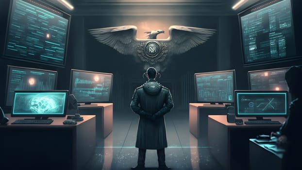cyber government concept, neural network generated art. Digitally generated image. Not based on any actual person, scene or pattern.