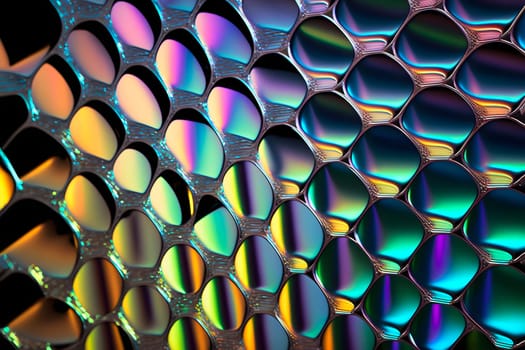 texture and abstract full-frame background of iridescent metal, neural network generated art. Digitally generated image. Not based on any actual scene or pattern.