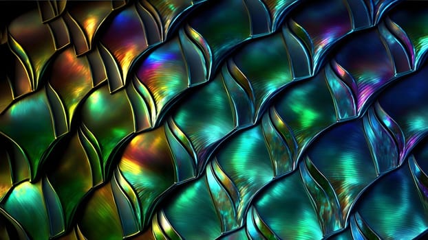 texture and abstract full-frame background of iridescent metal, neural network generated art. Digitally generated image. Not based on any actual scene or pattern.