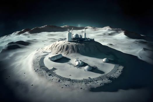 dome shaped habitat base on planet or moon surface, neural network generated art. Digitally generated image. Not based on any actual person, scene or pattern.