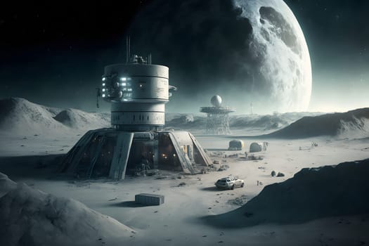 dome shaped habitat base on planet or moon surface, neural network generated art. Digitally generated image. Not based on any actual person, scene or pattern.