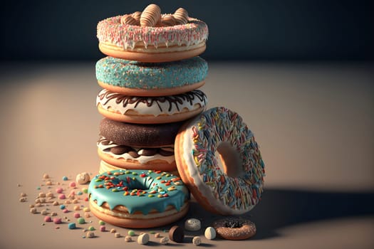 stack of glazed donuts, neural network generated art. Digitally generated image. Not based on any actual scene or pattern.