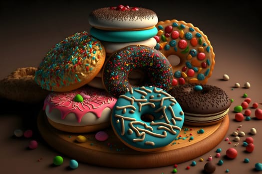 many glazed donuts, neural network generated art. Digitally generated image. Not based on any actual scene or pattern.