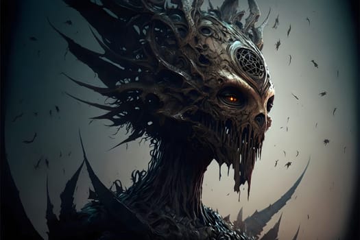 demonic nightmare beast covered with sharp thorns, neural network generated art. Digitally generated image. Not based on any actual person, scene or pattern.
