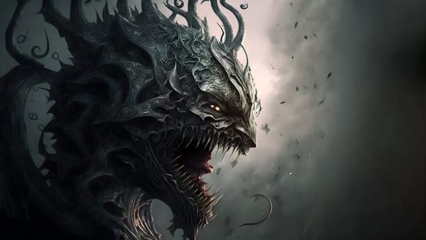 demonic nightmare beast covered with sharp thorns, neural network generated art. Digitally generated image. Not based on any actual person, scene or pattern.