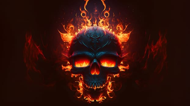 burning scull on black background, neural network generated art. Digitally generated image. Not based on any actual person, scene or pattern.