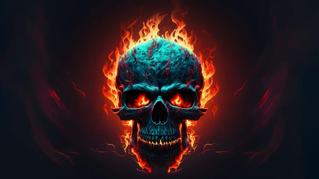 burning scull on black background, neural network generated art. Digitally generated image. Not based on any actual person, scene or pattern.