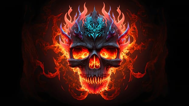 burning scull on black background, neural network generated art. Digitally generated image. Not based on any actual person, scene or pattern.