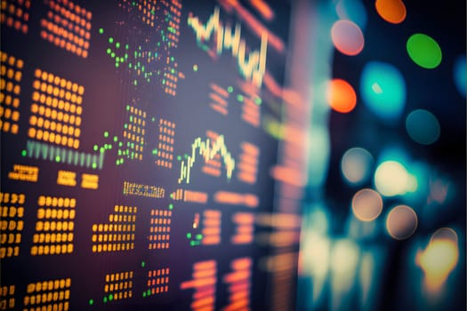 abstract stock market data on digital screen, closeup with selective focus and bokeh, neural network generated art. Digitally generated image. Not based on any actual person, scene or pattern.