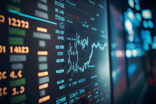 abstract stock market data on digital screen, closeup with selective focus and bokeh, neural network generated art. Digitally generated image. Not based on any actual person, scene or pattern.