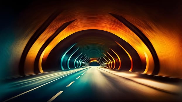 Speed light trail in empty highway tunnel, neural network generated in spring 2023. Not based on any actual scene or pattern.