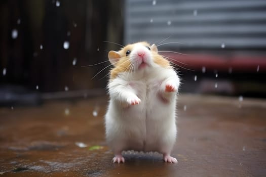 hamster dancing in the rain, neural network generated picture. Digitally generated image. Not based on any actual person, scene or pattern.