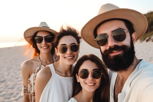 Happy family spending good time at the beach together - selfie style, neural network generated in May 2023. Not based on any actual person, scene or pattern.