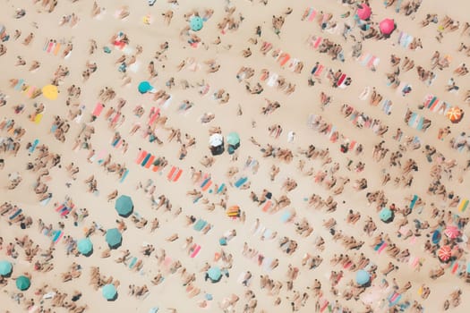 seamless background of aerial view on crowded sand beach, anime style. Neural network generated in may 2023. Not based on any actual person, scene or pattern.