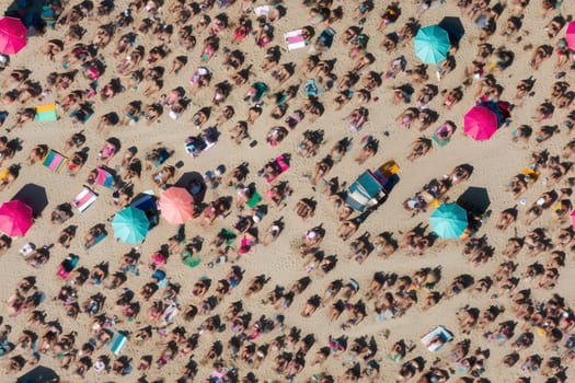 seamless background of aerial view on crowded sand beach, anime style. Neural network generated in may 2023. Not based on any actual person, scene or pattern.
