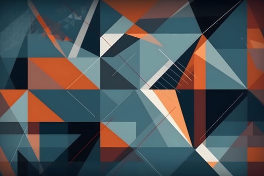 Minimalistic geometric 2d background in cubism style with gray blue orange colors. Neural network generated in May 2023. Not based on any actual person, scene or pattern.