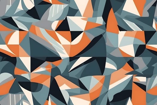 Minimalistic geometric 2d background in cubism style with gray blue orange colors. Neural network generated in May 2023. Not based on any actual person, scene or pattern.