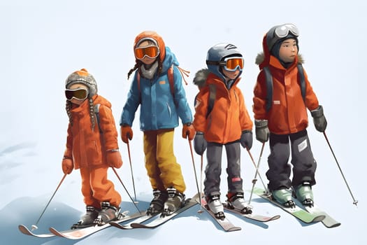 children skiing. Neural network generated in May 2023. Not based on any actual person, scene or pattern.
