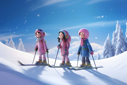 children skiing. Neural network generated in May 2023. Not based on any actual person, scene or pattern.