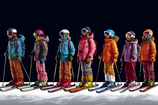 children skiing. Neural network generated in May 2023. Not based on any actual person, scene or pattern.