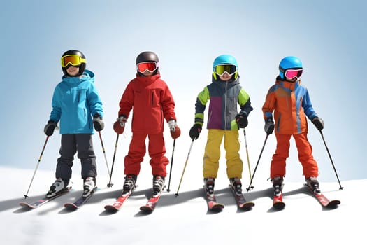 children skiing. Neural network generated in May 2023. Not based on any actual person, scene or pattern.