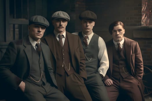 group of 1920s european gangster style men. Neural network generated in May 2023. Not based on any actual person, scene or pattern.