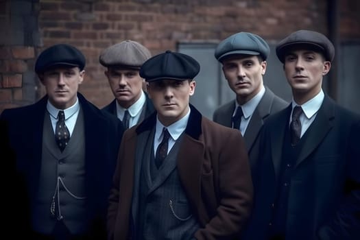group of 1920s european gangster style men. Neural network generated in May 2023. Not based on any actual person, scene or pattern.