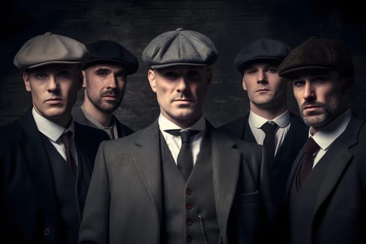 group of 1920s european gangster style men. Neural network generated in May 2023. Not based on any actual person, scene or pattern.