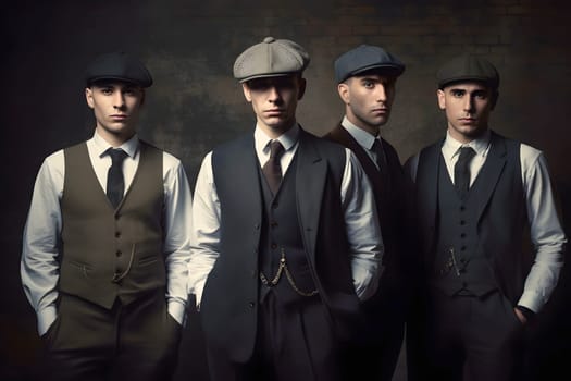 group of 1920s european gangster style men. Neural network generated in May 2023. Not based on any actual person, scene or pattern.