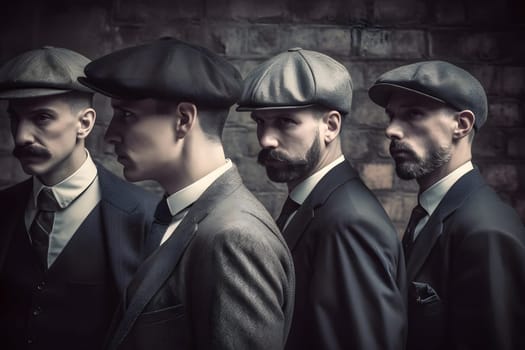 group of 1920s european gangster style men. Neural network generated in May 2023. Not based on any actual person, scene or pattern.