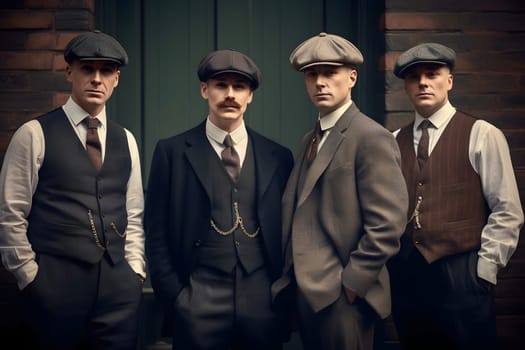 group of 1920s european gangster style men. Neural network generated in May 2023. Not based on any actual person, scene or pattern.