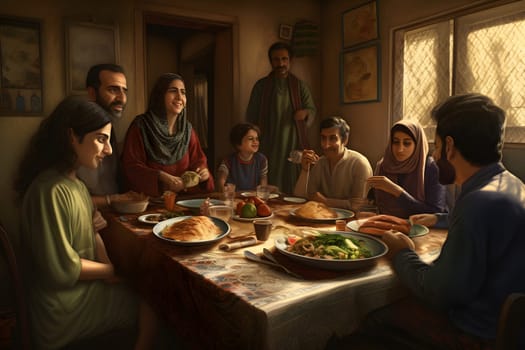 middle eastern family domestic dinner. Neural network generated in May 2023. Not based on any actual person, scene or pattern.
