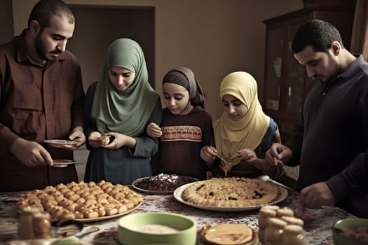 middle eastern family domestic dinner. Neural network generated in May 2023. Not based on any actual person, scene or pattern.