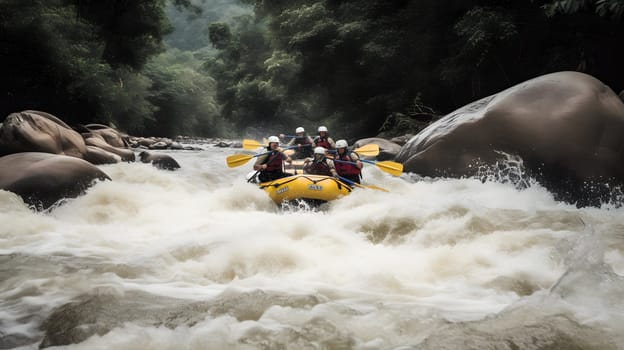 white water rafting, neural network generated art. Digitally generated image. Not based on any actual person, scene or pattern.