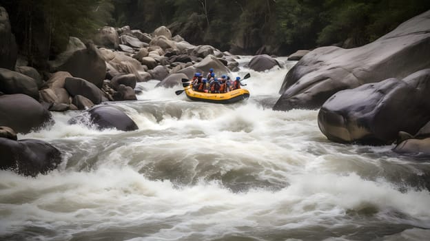 white water rafting, neural network generated art. Digitally generated image. Not based on any actual person, scene or pattern.