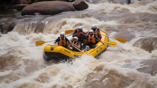 White water rafting. Neural network generated in May 2023. Not based on any actual person, scene or pattern.