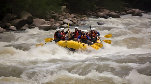 White water rafting. Neural network generated in May 2023. Not based on any actual person, scene or pattern.