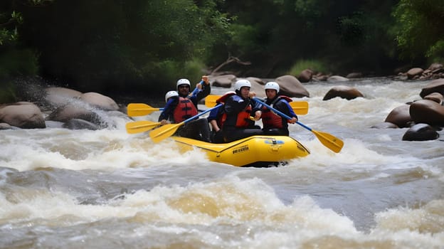 White water rafting. Neural network generated in May 2023. Not based on any actual person, scene or pattern.