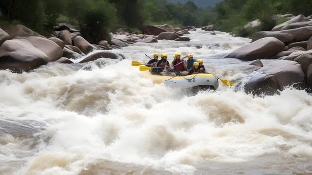 White water rafting. Neural network generated in May 2023. Not based on any actual person, scene or pattern.