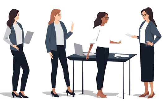 women in full-length sleeves office business job on white background. Neural network generated in May 2023. Not based on any actual person, scene or pattern.