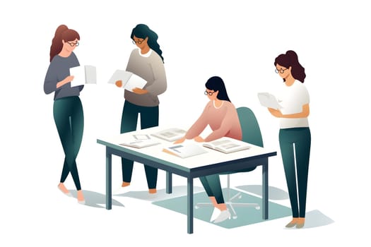 women in full-length sleeves office business job on white background. Neural network generated in May 2023. Not based on any actual person, scene or pattern.