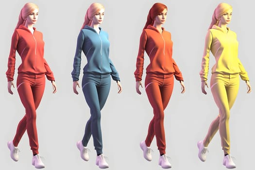 Set of women in full-lenght long sleeves sports uniform. Neural network generated in May 2023. Not based on any actual person, scene or pattern.