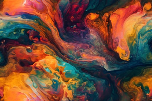 seamless background of colored diffusing turbulent fumes or paint pigments in liquid. Neural network generated in May 2023. Not based on any actual scene or pattern.
