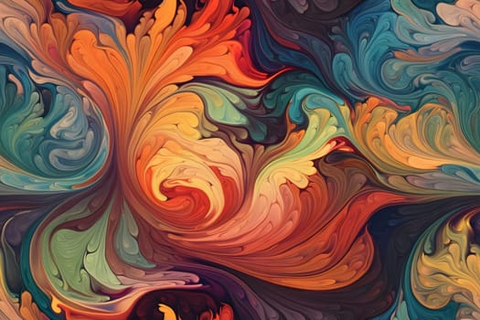 seamless background of colored diffusing turbulent fumes or paint pigments in liquid. Neural network generated in May 2023. Not based on any actual scene or pattern.