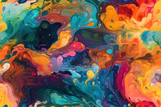 seamless background of colored diffusing turbulent fumes or paint pigments in liquid. Neural network generated in May 2023. Not based on any actual scene or pattern.