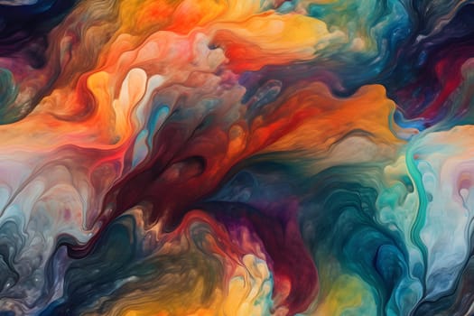 flat seamless background of colored diffusing turbulent fumes or paint pigments in liquid. Neural network generated in May 2023. Not based on any actual scene or pattern.